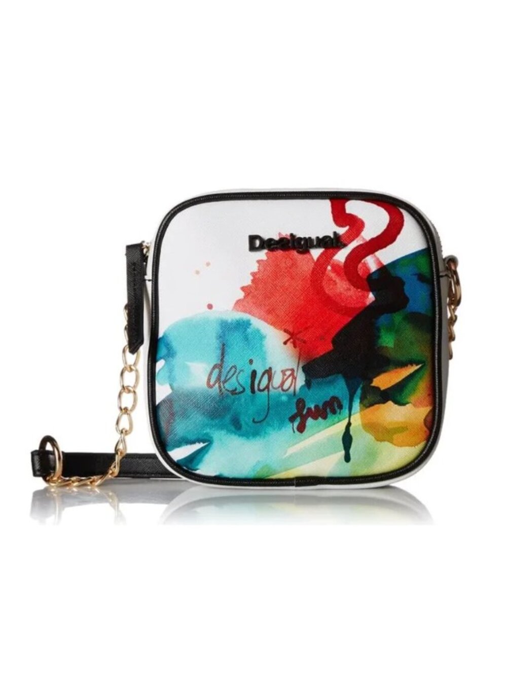 Desigual White Saffiano Vegan Leather Water Colour Arty Crossbody Bag ECU